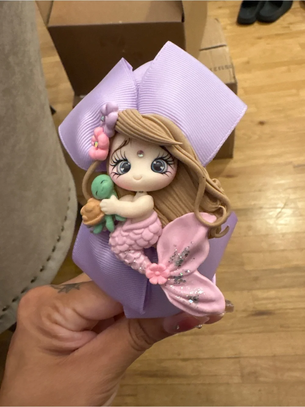 Custom clay bow  Handmade Lavender Mermaid Headband for Kids
